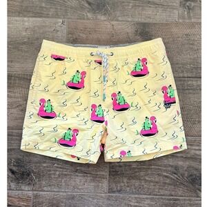 Party Pants Mens River Dino 5" Party Starter Swim Shorts,Yellow Pink,L(NWOT)